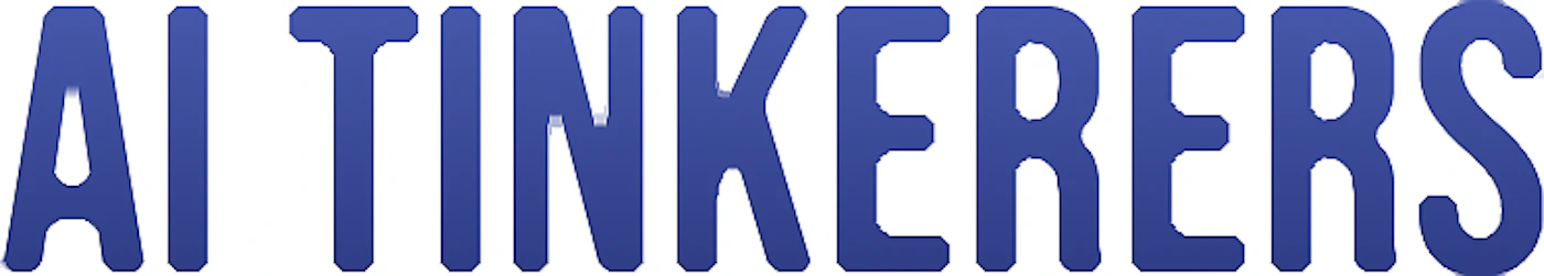 (Logo) The image displays the words 'AI TINKERERS' in a bold, blue, sans-serif font with a slight shadow or embossed effect. The text is set against a plain white background. Text: AI TINKERERS Colors: #3355BB, #FFFFFF Note: This image type was chosen because the image consists solely of stylized text designed to represent a name or entity, which is characteristic of a wordmark logo.