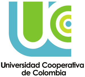 (Logo) A logo featuring a stylized graphic element composed of abstract, rounded shapes in blue, green, and yellow, which visually form the letters 'UC'. Below this graphic, the full name 'Universidad Cooperativa de Colombia' is written in black text. Text: Universidad Cooperativa de Colombia Colors: #33A7D6, #78C043, #D6E01A, #000000 Note: The image is clearly a brand identifier, combining a unique graphic symbol with the name of an organization (a university). This design is characteristic of a logo intended for corporate or institutional branding.