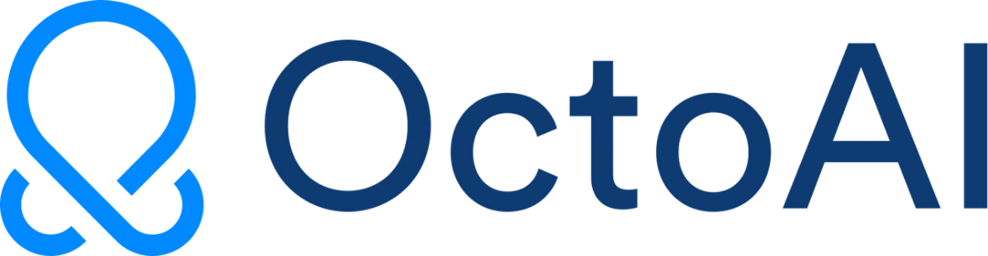 (Logo) A logo featuring a stylized bright blue looped graphic on the left, next to the text "OctoAI" in a darker blue color, all set against a black background. Text: OctoAI Colors: #0096FF, #1A4B8C, #000000 Note: The image clearly serves as a brand identifier, combining a unique graphic mark with a company name, which are the defining characteristics of a logo.