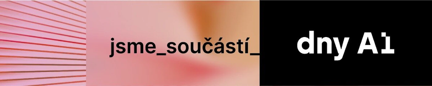 (Banner) A banner promoting AI Days, with the Czech phrase "jsme_součástí_" (meaning "we are part of") on a pinkish background and "dny A1" (meaning "A1 days") on a black background. Text: jsme_součástí_ dny A1 modern, minimalist | Colors: #f2b0a2, #000000 Note: The image appears to be a promotional banner for an event called "A1 Days", featuring text on distinct backgrounds designed to attract attention.