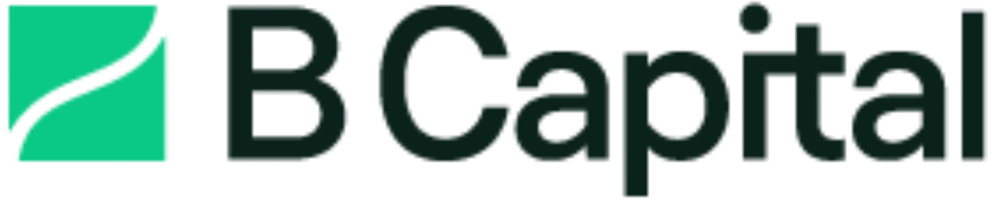 (Logo) The image displays a modern logo for 'BCapital', featuring a stylized green square graphic element to the left of the brand name in dark green text. The logo is set against a solid black background. Text: BCapital Colors: #20B27C, #1A3B34, #000000 Note: The image clearly presents a graphic symbol combined with a company name, designed for brand identification, which is the primary characteristic of a logo.