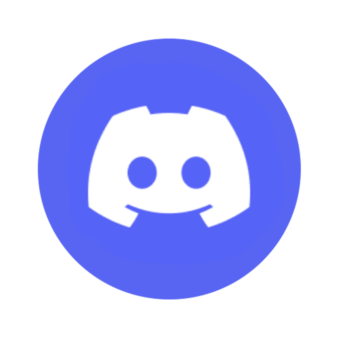 (Logo) The image displays the official icon for the Discord communication platform, featuring a stylized white graphic resembling a controller or robot face centered within a vibrant blue circle, set against a black background. Colors: #FFFFFF, #6A5ACD, #000000 Note: This image is a highly recognizable, stylized graphic symbol used specifically to represent a brand (Discord) and functions as an application icon or logo.