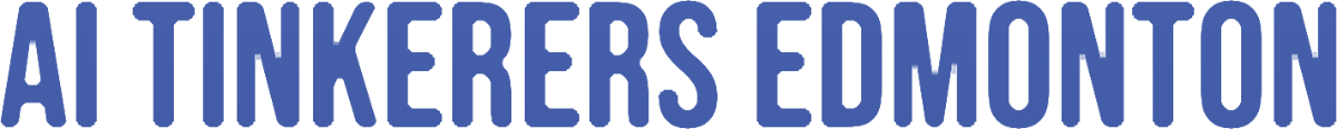 A horizontal wordmark logo featuring the text 'AI TINKERERS EDMONTON' in a bold, rounded, sans-serif blue font set against a white background.