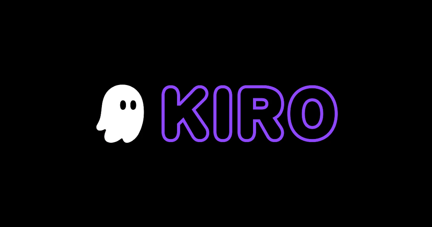 (Logo) A logo featuring a simple white ghost icon next to the text 'KIRO' in a purple-outlined font on a solid black background. Text: KIRO Colors: #000000, #FFFFFF, #6200EE Note: The image consists of a brand name paired with a distinct graphic icon, which is characteristic of a logo design.