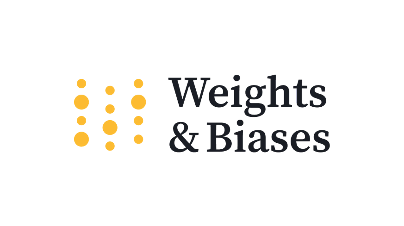 (Logo) A logo featuring a graphic element composed of three vertical columns of orange circles of varying sizes, positioned to the left of the dark gray text 'Weights & Biases', all set against a solid black background. Text: Weights & Biases Colors: #F5A623, #2C313A, #000000 Note: This image combines a distinct graphic symbol with a brand name, designed to represent a company or product, which is characteristic of a logo.