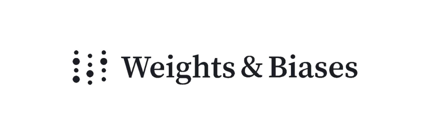 (Logo) The image displays the brand name 'Weights & Biases' in a dark grey font, accompanied by an abstract graphic element of interconnected dark circles, all set against a solid black background. Text: Weights & Biases Colors: #000000, #282828, #666666 Note: The image features a distinct graphic symbol combined with a company name, clearly designed to represent a brand or organization, which is the primary characteristic of a logo.