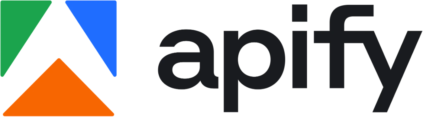 (Logo) A logo featuring a graphic symbol composed of three interlocking colored triangles forming an upward arrow shape, positioned to the left of the brand name 'apify'. Text: apify Colors: #36a846, #1a73e8, #f78e1e, #202124 Note: The image consists of a stylized wordmark combined with a unique graphic mark, clearly designed to represent a specific brand or company, classifying it as a logo.