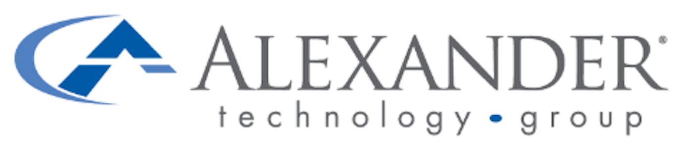 (Logo) A corporate logo for 'Alexander Technology Group' featuring a stylized graphic mark in blue next to the company name in gray serif and sans-serif fonts. Text: ALEXANDER® technology • group Colors: #4d4d4d, #2e64a1, #999999 Note: The image is a professional graphic identifier that combines a unique visual symbol with the company name, serving as a distinct brand mark.