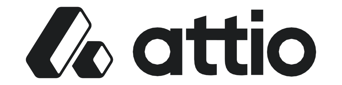 (Logo) A minimalist black logo for 'attio' featuring a geometric icon and bold sans-serif text on a transparent background. Text: attio Colors: #1a1a1b Note: The image consists of a unique graphic symbol paired with a brand name, which is characteristic of a corporate logo design.