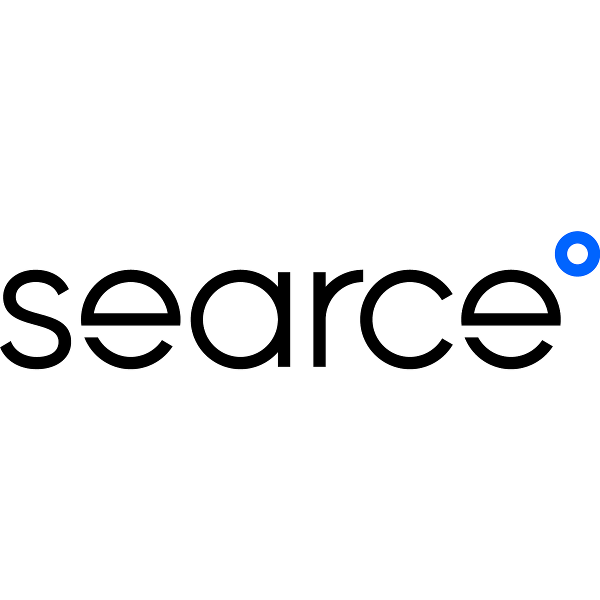 The image displays a logo featuring the word 'searce' in black lowercase letters, accompanied by a small blue circle positioned above and to the right of the last letter 'e', all set against a white background.