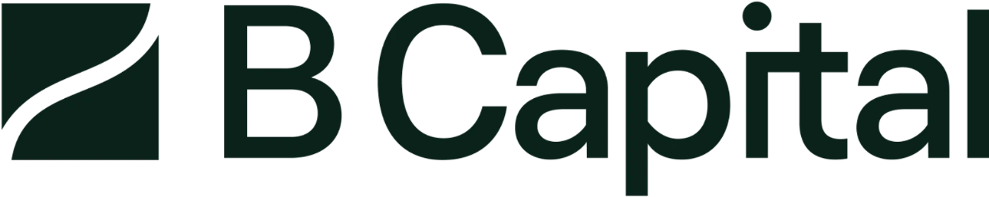 (Logo) A minimalist logo for 'B Capital' featuring a square icon with a curved line and the brand name in a bold sans-serif font. Text: B Capital Colors: #0b1d12 Note: The image displays a combination of a stylized graphic mark and a brand name, which is the standard format for a corporate logo.