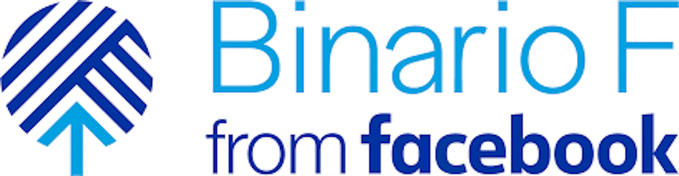 (Logo) A logo featuring a circular graphic with blue lines and an upward-pointing arrow, accompanied by the text 'Binario F' in light blue and 'from facebook' in dark blue. The entire logo is set against a white background. Text: Binario F from facebook Colors: #003399, #0099CC, #FFFFFF Note: This image is a combination of a distinct graphic symbol and textual elements, clearly designed to represent a specific program or entity ('Binario F') associated with a well-known brand ('facebook'). This combination is characteristic of a logo.