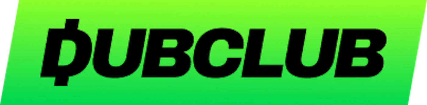 (Logo) A bold, black wordmark reading "DUBCLUB" is centered against a vibrant lime green gradient background. Text: DUBCLUB Colors: #000000, #33FF00, #00CC00 Note: The image consists solely of a highly stylized brand name (wordmark) set against a colored background, designed for branding purposes.
