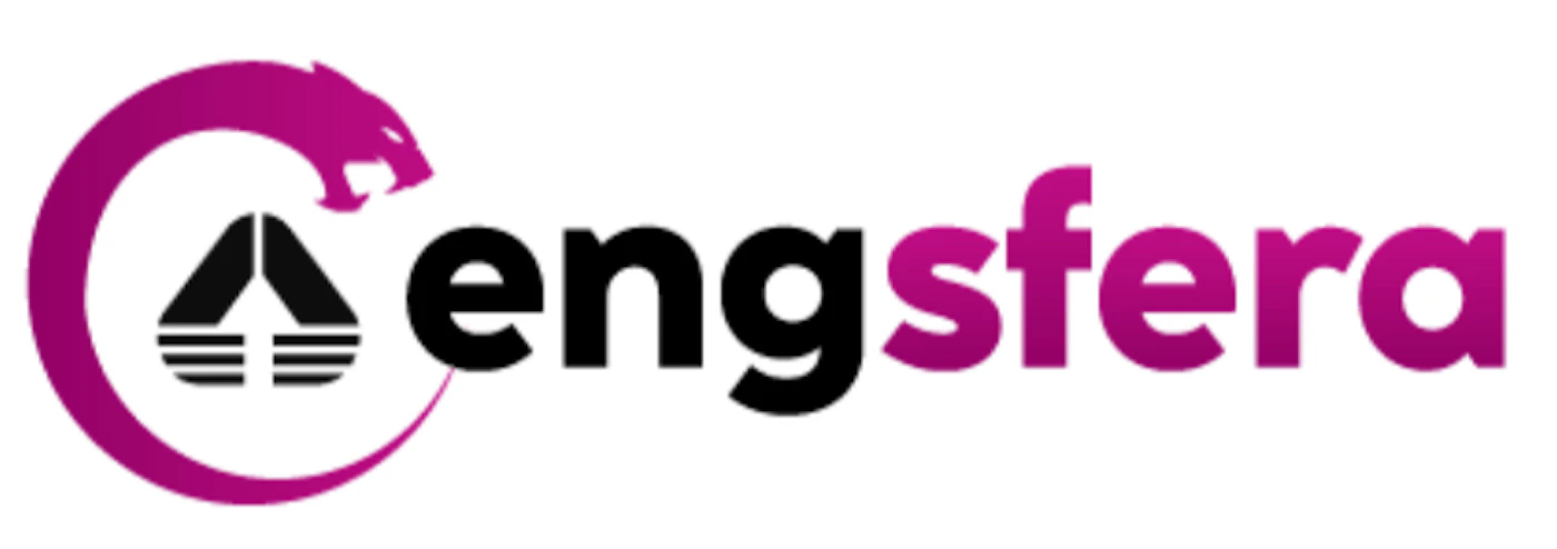 (Logo) A logo for 'engsfera' featuring a stylized magenta panther head encircling a black geometric icon next to the brand name. Text: engsfera Colors: #9e007e, #000000 Note: The image displays a combination of a unique graphic symbol and a brand name, which is the defining characteristic of a logo.