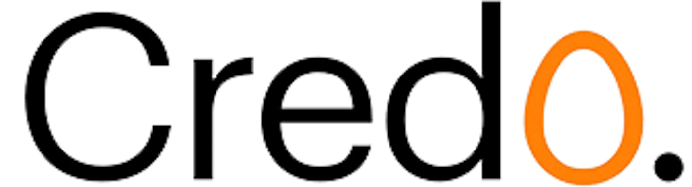 (Logo) The image displays a logo or wordmark for 'credo.', featuring the letters 'cred' in white outline and the final 'o' in a contrasting orange outline, followed by a small white outline dot, all set against a solid black background. Text: credo. Colors: #FFFFFF, #FFA500, #000000 Note: The image features a stylized word 'credo.' with specific typography and color choices, designed to represent a brand or entity. This visual presentation is characteristic of a logo or wordmark.