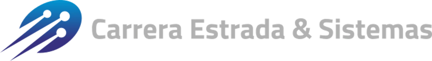 (Logo) A logo featuring an abstract graphic element on the left, transitioning from blue to purple, with three interconnected nodes and trailing lines. To the right, the company name 'Carrera Estrada & Sistemas' is displayed in light grey text. Text: Carrera Estrada & Sistemas Colors: #0076E5, #4B007A, #999999 Note: The image combines a distinct graphic mark with a company name, which is the primary characteristic of a brand or corporate logo designed for identification.