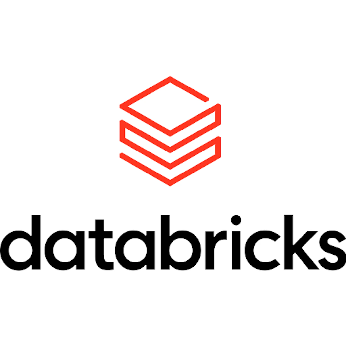 (Logo) The logo for Databricks, featuring a geometric icon of three stacked red layers above the black wordmark 'databricks' on a white background. Text: databricks Colors: #FF3333, #000000, #FFFFFF Note: This image combines a stylized graphic symbol with a distinct wordmark, identifying it as a corporate or brand logo.