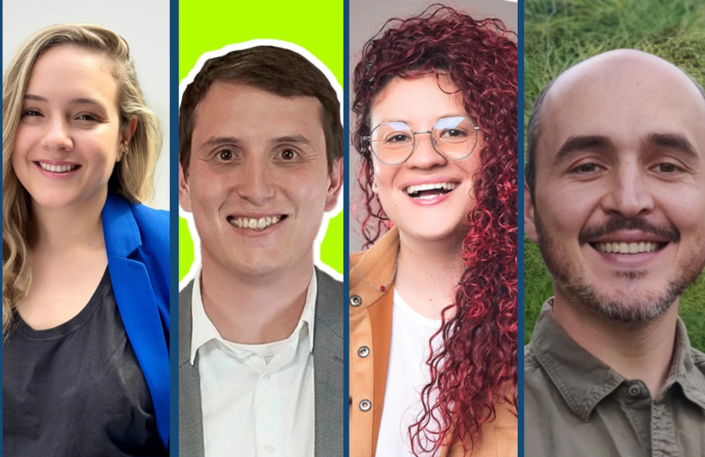(Photo) A collage of four headshots, featuring two men and two women. person | indoor and outdoor | multiple people, close-up headshots | portrait Note: The image is a photographic collage of people's faces, likely portraits.