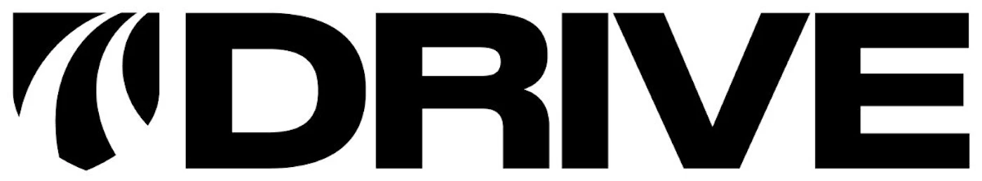(Logo) A black and white logo featuring the bold, uppercase word "DRIVE" preceded by a stylized graphic element resembling a shield or crest with two upward-curving lines. Text: DRIVE Colors: #000000, #FFFFFF Note: The image consists of a distinct graphic symbol combined with a brand name in a stylized font, clearly designed for brand identification and recognition, which are the defining characteristics of a logo.