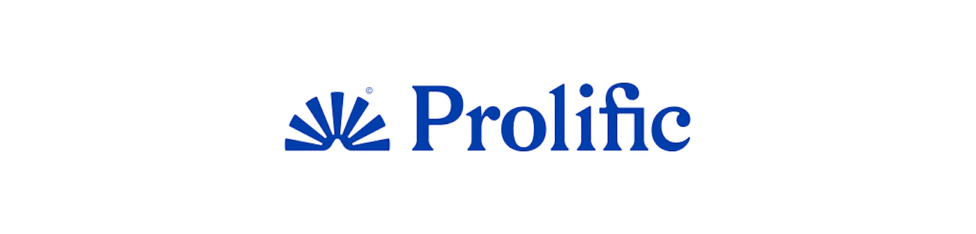 (Logo) The image displays the word 'Prolific' in blue text, accompanied by a stylized blue graphic element resembling a fanned shape to its left, all set against a white background. Text: Prolific® Colors: #1A4299 Note: This image features a company name alongside a distinct graphic element, designed to represent a brand or organization. Its clean, singular presentation on a plain background is characteristic of a logo.