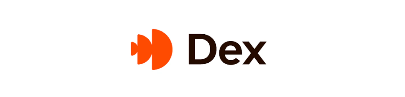 (Logo) A logo displaying the word 'Dex' in dark brown next to a graphic icon consisting of three overlapping orange semi-circular shapes, set against a plain white background. Text: Dex Colors: #CC4D00, #332211, #FFFFFF Note: The image combines a stylized graphic mark with a short wordmark ('Dex') in a clean, modern style, which is characteristic of a corporate or product logo.