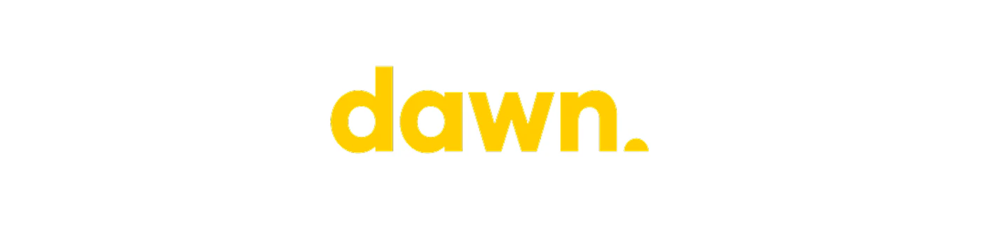 (Logo) A minimalist wordmark logo featuring the word 'dawn.' in a bold, rounded, lowercase typeface rendered in bright yellow against a solid white background. Text: dawn. Colors: #FFD41C, #FFFFFF Note: The image is a stylized, text-only identifier (a wordmark) designed for branding purposes, which fits the definition of a logo.
