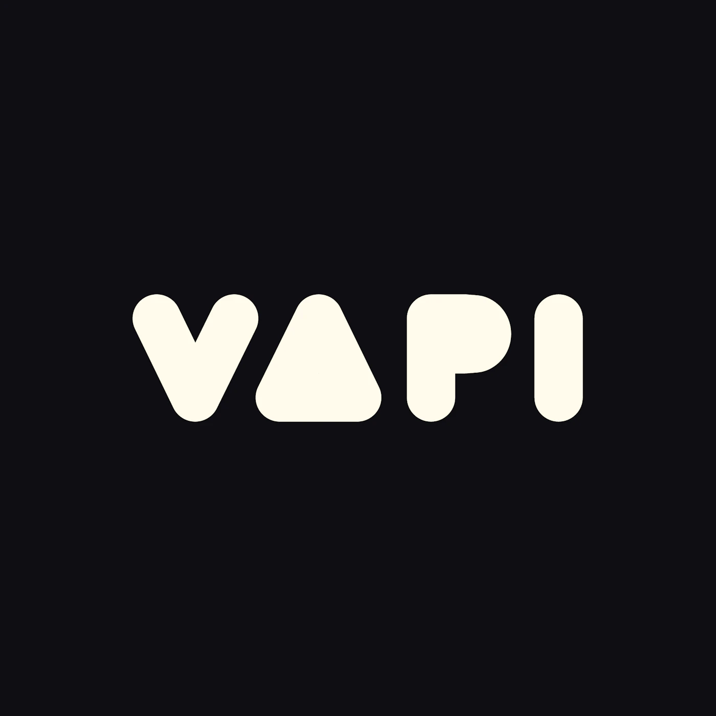 (Logo) A minimalist logo featuring the word 'VAPI' in bold, rounded, cream-colored typography against a solid black background. Text: VAPI Colors: #0E0E12, #FFF9ED Note: The image displays a stylized brand name centered on a solid dark background, which is characteristic of a modern wordmark logo.