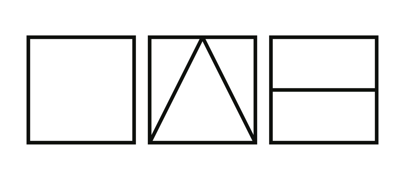 (Illustration) The image displays three geometric shapes outlined in black against a black background. The shapes are a square, a square containing a triangle, and a square split into two rectangles. flat | Colors: #000000 Note: The image consists of simple geometric shapes, suggesting it is an illustration rather than a photograph or logo. There is no text, so it's not a banner.