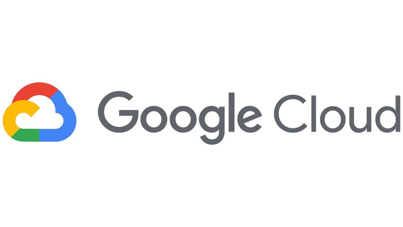 (Logo) The image displays the Google Cloud logo, featuring a colorful, stylized cloud icon alongside the text 'Google Cloud' in dark gray on a solid black background. Text: Google Cloud Colors: #EA4335, #FBBC04, #34A853, #4285F4, #5F6368 Note: The image is a recognizable brand mark for 'Google Cloud', combining a distinct graphic symbol with the brand name, which is characteristic of a logo.