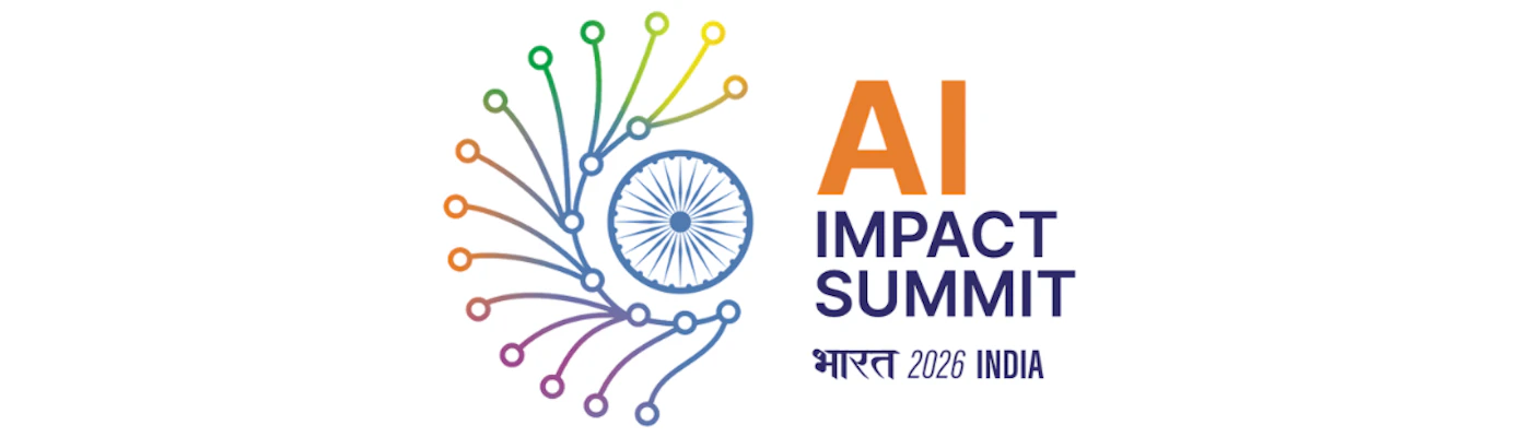 (Logo) The image displays the official logo for the 'AI IMPACT SUMMIT 2026 INDIA', featuring a stylized graphic of a rainbow-colored circuit pattern surrounding a blue Ashoka Chakra, next to the event title. Text: AI IMPACT SUMMIT भारत 2026 INDIA Colors: #E88031, #2E3167, #4CAF50, #FFC107 Note: This image is designed to represent the identity of an event (AI Impact Summit) and combines a unique symbolic graphic with the name and date, making it a functional logo.
