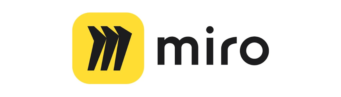 (Logo) A corporate logo featuring the brand name 'miro' in black lowercase letters positioned next to a yellow icon containing three overlapping black chevron shapes. Text: miro Colors: #FEE700, #1E1E1E, #FFFFFF Note: This image is a combination of a stylized wordmark and a distinct graphic symbol, clearly designed to represent a specific brand or company, classifying it as a logo.