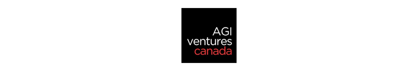 (Logo) A text-based logo for 'AGI ventures canada' displayed as white and red text stacked vertically within a solid black rectangular block. Text: AGI ventures canada Colors: #000000, #FFFFFF, #CC0000 Note: The image is a stylized graphic combining text and color blocks intended to serve as a recognizable identifier for a brand or organization, fitting the definition of a logo.