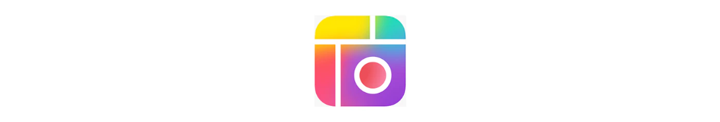 (Logo) A vibrant, multicolored application icon featuring a gradient design within a rounded square shape, which resembles a collage grid or a camera lens. Colors: #FFD700, #FF007F, #8A2BE2, #00FFFF Note: The image is a recognizable, stylized graphic symbol (an app icon) designed to represent a specific application or brand, fitting the definition of a logo.