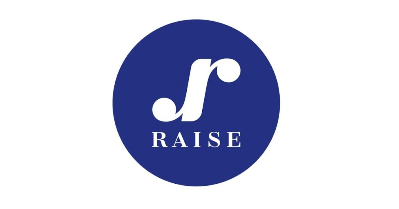 (Logo) The image displays a modern logo featuring a stylized white letter 'r' or 's' above the word 'RAISE' in white, all set within a solid blue circular background. The overall design is clean and minimalist. Text: RAISE Colors: #2440B3, #FFFFFF Note: This image is categorized as a 'logo' because it features a distinct graphic symbol combined with a brand name ('RAISE') presented in a stylized manner, designed for brand identification. Its simple, iconic design is typical of corporate or product branding.