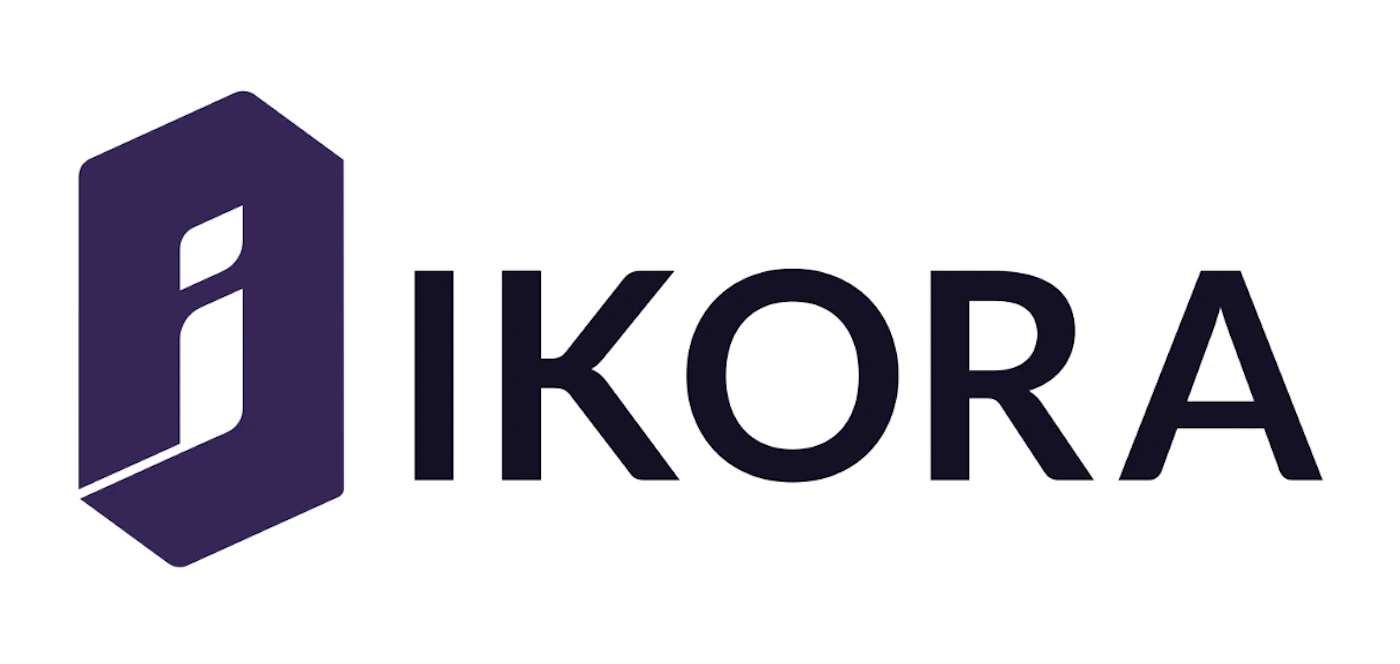 (Logo) The image displays a modern brand logo featuring a stylized graphic element alongside the company name. The logo consists of a purple hexagonal shape containing a white lowercase 'i', followed by the word 'IKORA' in dark gray capital letters. Text: IKORA Colors: #4D3C7F, #212121, #FFFFFF Note: This image is clearly a logo as it combines a distinctive graphic symbol with a brand name, designed for brand identification. It features a specific typeface and a unique visual mark.
