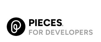 (Logo) A minimalist black and white logo featuring a circular icon with a stylized 'P' or paperclip-like shape, positioned to the left of the brand name 'PIECES.' in bold black text, with the tagline 'FOR DEVELOPERS' in a lighter grey below it. Text: PIECES.® FOR DEVELOPERS Colors: #000000, #808080, #FFFFFF Note: This image clearly functions as a brand identifier, combining a distinct graphic mark with a company name and tagline, which are characteristics of a logo.