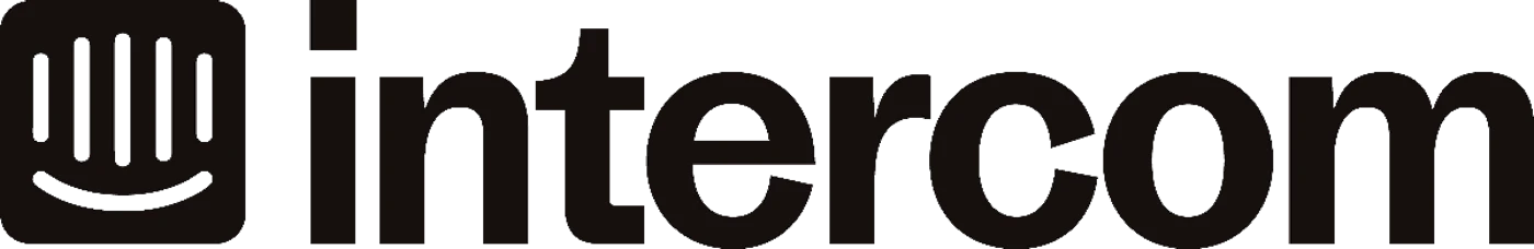 (Logo) A minimalist logo featuring the word "intercom" in dark gray lowercase letters, accompanied by a square icon to its left. The icon consists of four vertical bars and a curved line at the bottom, resembling a stylized face or a grille, all set against a solid black background. Text: intercom Colors: #282828, #000000 Note: This image functions as a brand identifier, combining a unique graphic symbol with a company name. Its primary purpose is to represent a brand, which aligns with the definition of a logo.