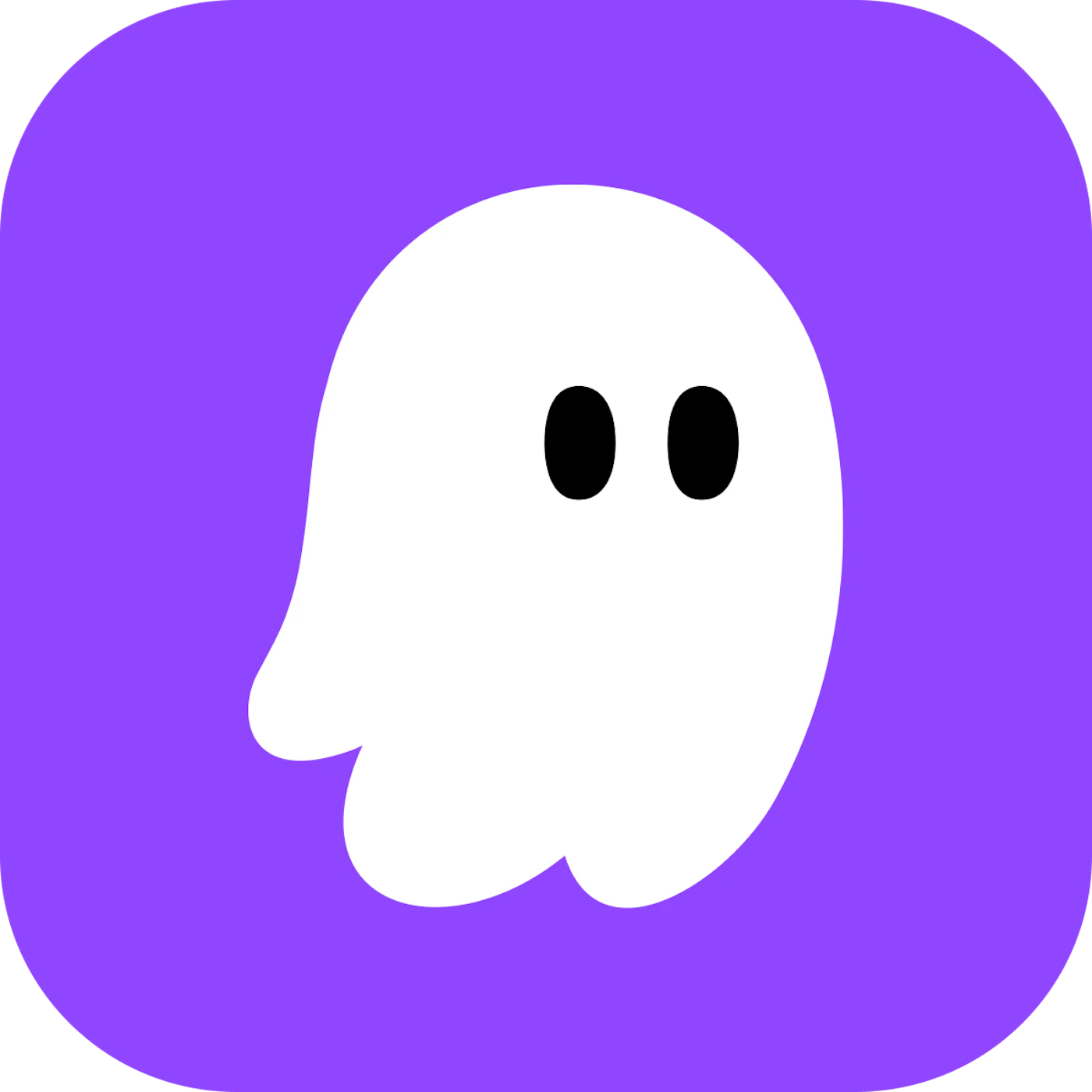 (Logo) A minimalist white ghost icon with two black oval eyes, set against a vibrant purple background with rounded corners. Colors: #9146FF, #FFFFFF, #000000 Note: The image is a stylized, simplified graphic icon typically used for brand identification or as an application icon.