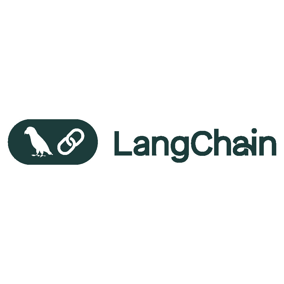 (Logo) A logo for 'LangChain' featuring its name alongside an oval icon containing a bird and a chain link, all set against a black background. Text: LangChain Colors: #2A403F, #000000 Note: The image clearly displays a stylized brand name 'LangChain' accompanied by a unique graphic symbol, which is the typical composition of a corporate or product logo.