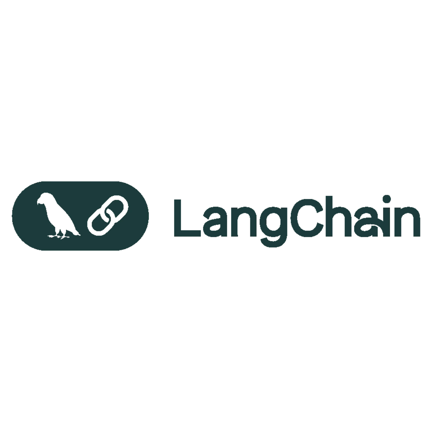 (Logo) A logo for 'LangChain' featuring its name alongside an oval icon containing a bird and a chain link, all set against a black background. Text: LangChain Colors: #2A403F, #000000 Note: The image clearly displays a stylized brand name 'LangChain' accompanied by a unique graphic symbol, which is the typical composition of a corporate or product logo.