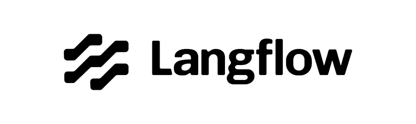 (Logo) The image displays a black logo featuring a stylized graphic element alongside the text 'Langflow', set against a plain white background. Text: Langflow Colors: #000000, #FFFFFF Note: This image is clearly a brand identifier, combining a unique graphic symbol with a company or product name, which is the definition of a logo.