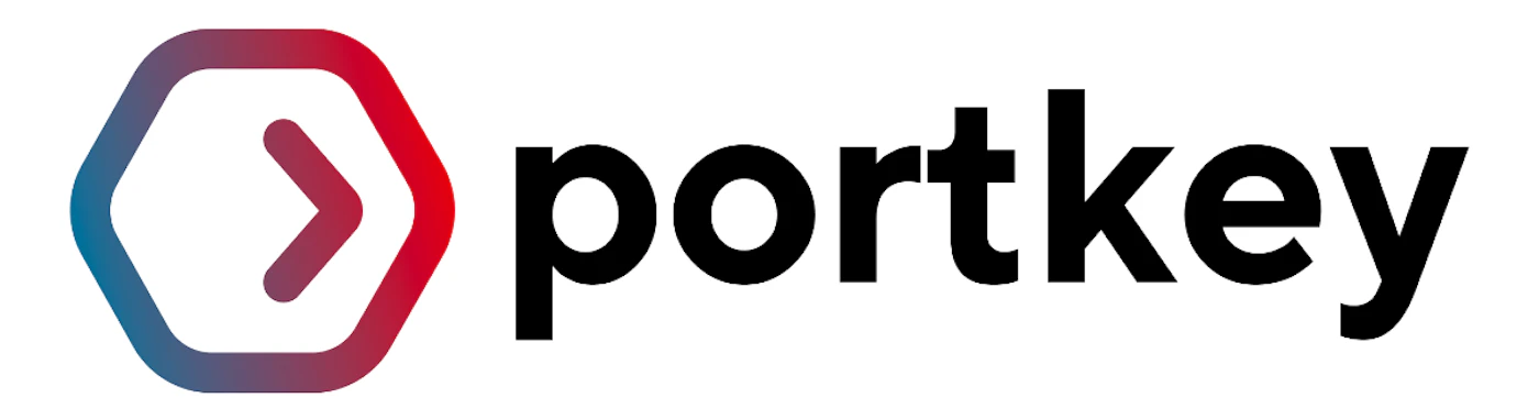 (Logo) The image displays a modern logo featuring a hexagonal graphic element with a right-pointing arrow inside, set to the left of the brand name 'portkey'. The graphic element transitions in color from blue to red. Text: portkey Colors: #000000, #2B609C, #D72C2C Note: The image consists of a stylized graphic symbol combined with a distinct brand name, presented in a clean, professional manner typical of a company or product identifier.