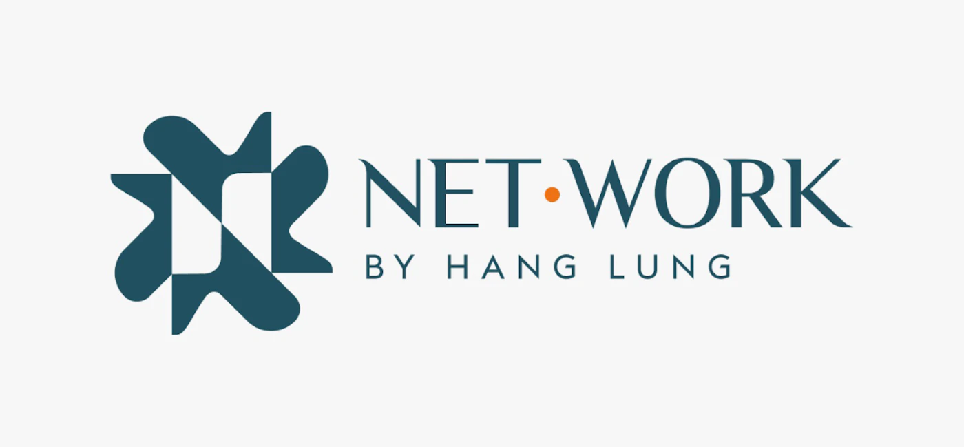 (Logo) A corporate logo featuring an abstract, multi-pointed teal graphic on the left, paired with the text 'NET•WORK' and 'BY HANG LUNG' in a matching dark teal font on the right, all set against a light grey background. Text: NET•WORK BY HANG LUNG Colors: #2C5B6F, #E87428, #F5F5F5 Note: The image clearly functions as a brand identifier, combining a stylized graphic element with a company or product name and tagline. This design is characteristic of a logo.