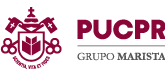 (Logo) The image displays the official logo for PUCPR (Pontifícia Universidade Católica do Paraná) alongside the text 'GRUPO MARISTA' against a black background. Text: PUCPR GRUPO MARISTA SCIENTIA, VITA ET FIDES Colors: #800020, #808080, #000000 Note: The image consists of a graphic emblem and brand names, which are characteristic elements of a corporate or institutional logo.