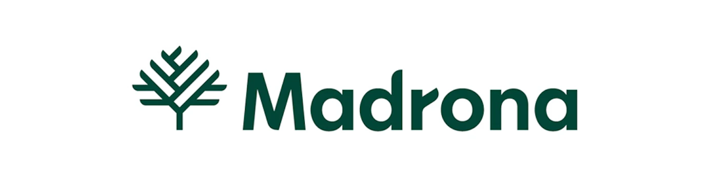 (Logo) A minimalist logo featuring a stylized dark green tree icon positioned to the left of the word 'Madrona' in the same dark green color, all set against a clean white background. Text: Madrona Colors: #1D583F, #FFFFFF Note: This image clearly functions as a brand identifier, combining a unique graphic symbol (the tree) with a company or product name ('Madrona') in a cohesive design, which is the definition of a logo.