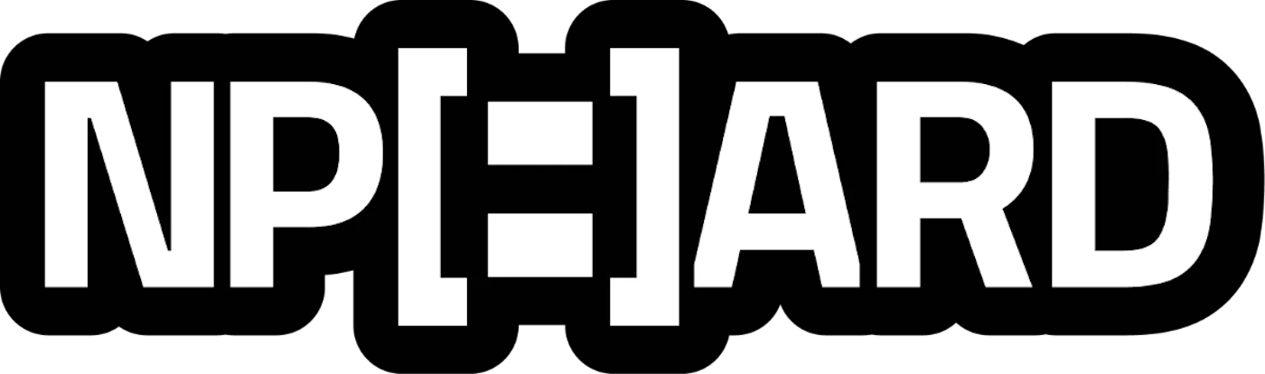 (Logo) The image displays a stylized wordmark in bold white uppercase letters against a solid black background. The letter 'H' is replaced by an equals sign enclosed within square brackets, creating a unique visual element. Text: NP[=]ARD Colors: #FFFFFF, #000000 Note: The image consists solely of a highly stylized word or phrase with a distinct graphic element, which is characteristic of a brand logo designed for recognition and branding purposes.