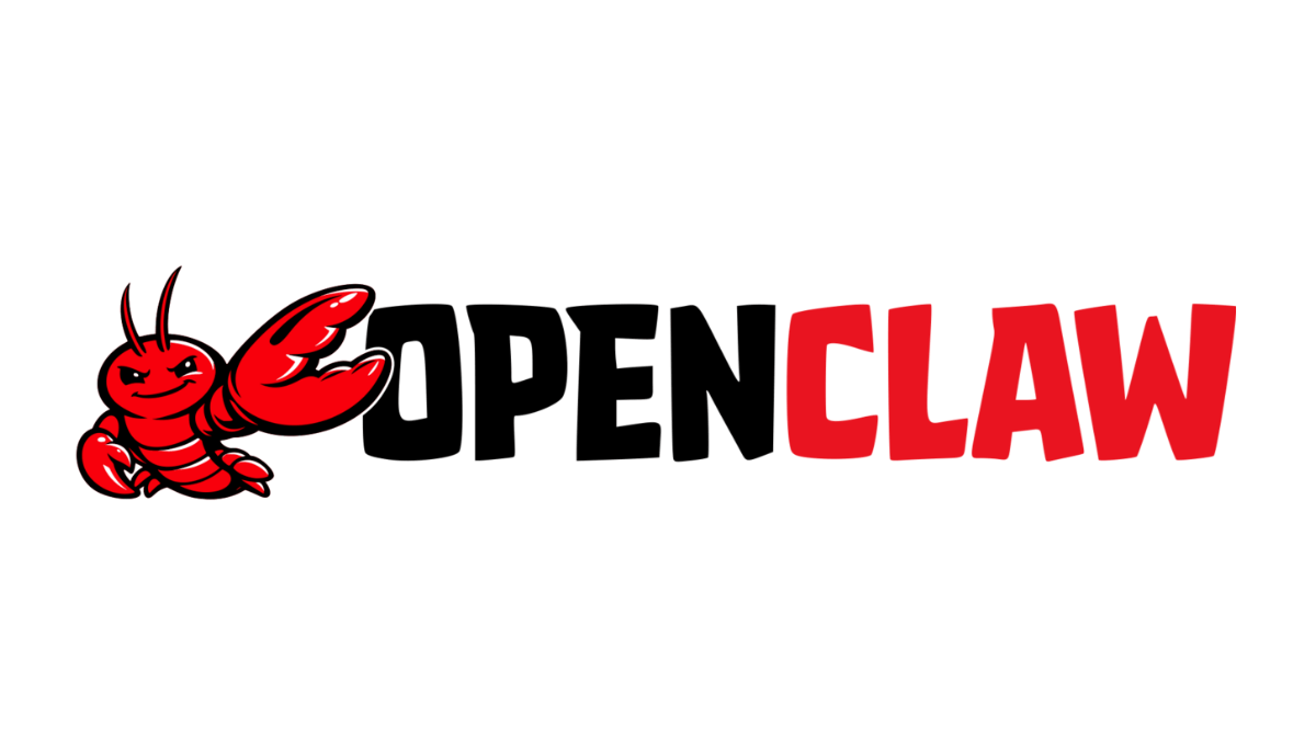 (Logo) A logo for 'OPENCLAW' featuring a stylized red lobster mascot next to bold text on a white background. Text: OPENCLAW Colors: #ED1C24, #000000, #FFFFFF Note: The image is a brand identity mark combining a mascot illustration with a specific brand name.