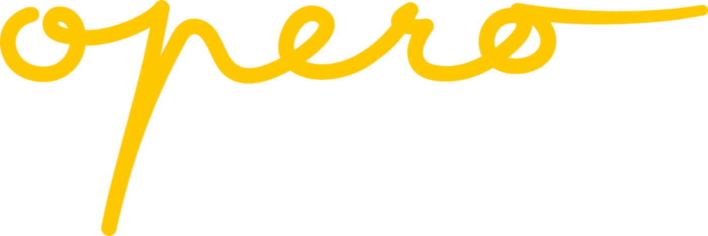 (Logo) The image displays the word "opero" written in a bright yellow, stylized cursive font against a solid black background. Text: opero Colors: #FFD700, #000000 Note: The image features a single, highly stylized wordmark intended for brand identification, which is the primary characteristic of a logo.