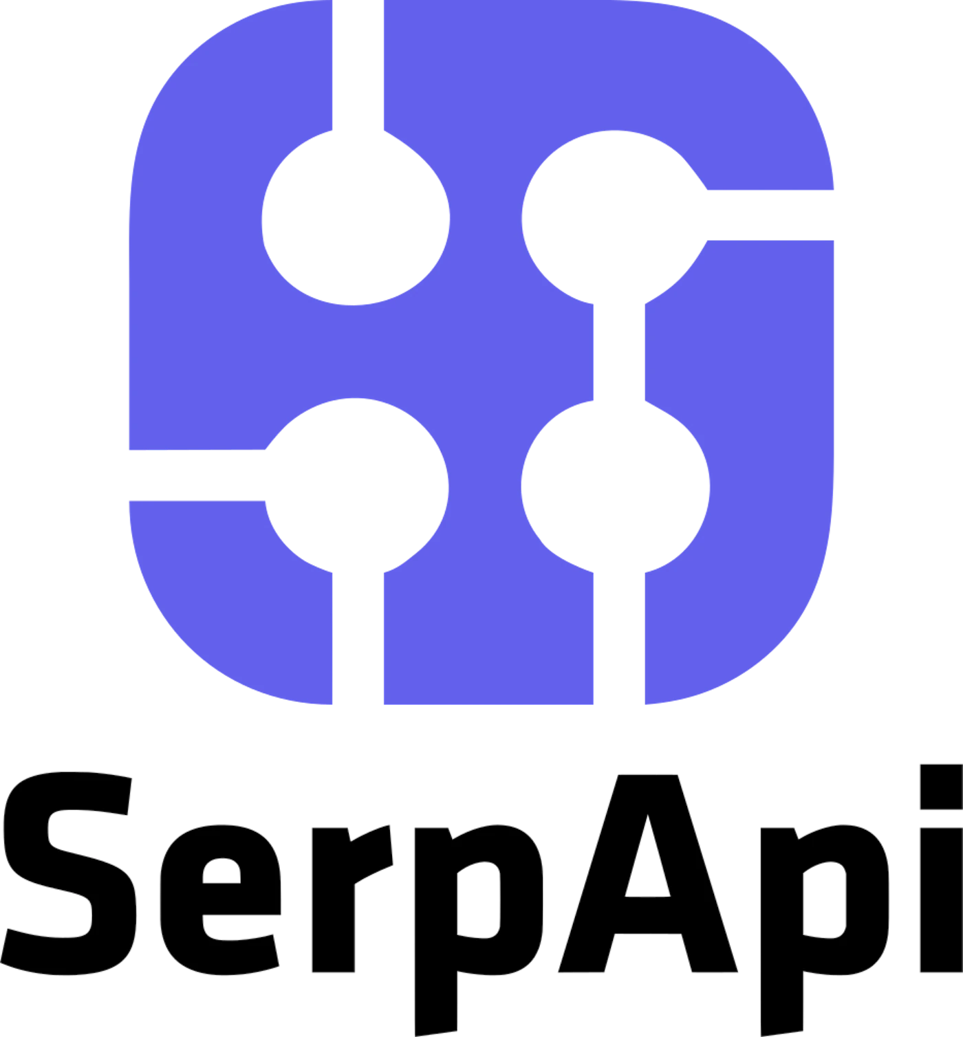 (Logo) A logo featuring a stylized abstract graphic element in purple with interconnected black circles and lines, positioned above the white text 'SerpApi' on a solid black background. Text: SerpApi Colors: #7066EE, #FFFFFF, #000000 Note: This image is classified as a logo because it combines a distinct graphic symbol with a brand name ('SerpApi') in a stylized manner, which is characteristic of corporate or product branding.