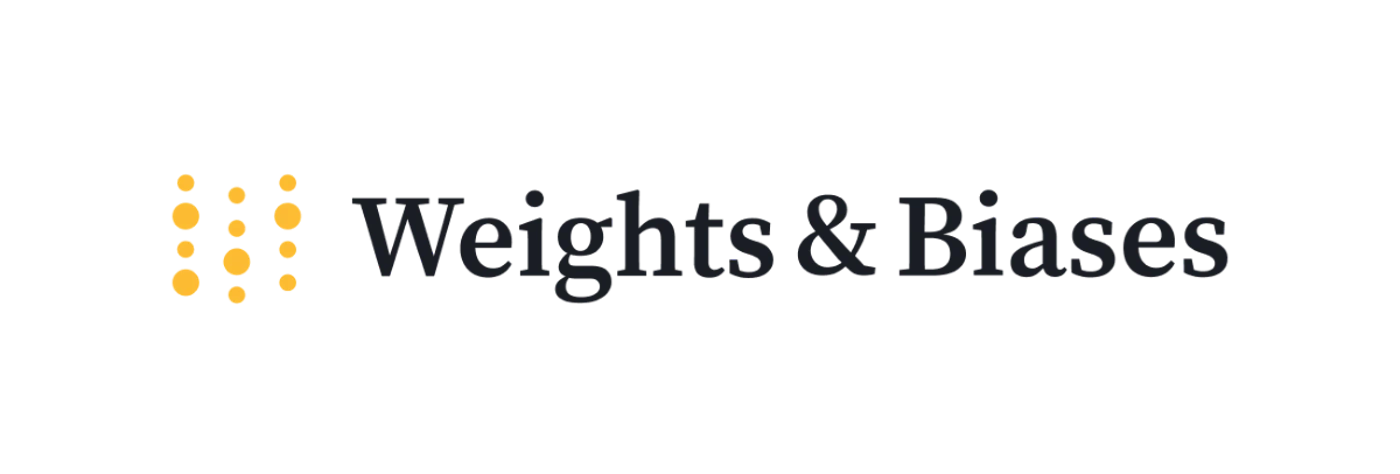 (Logo) A logo featuring an abstract graphic element composed of orange dots next to the text "Weights & Biases" on a solid black background. Text: Weights & Biases Colors: #F5A623, #2C2C2C, #000000 Note: This image combines a distinct graphic symbol with a company name, designed for brand identification, which is characteristic of a logo.
